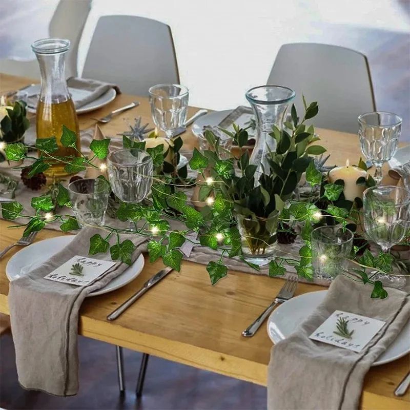 Artificial Green Ivy LED Garland Hanging Leaf Light String For Room Wedding Decor 2