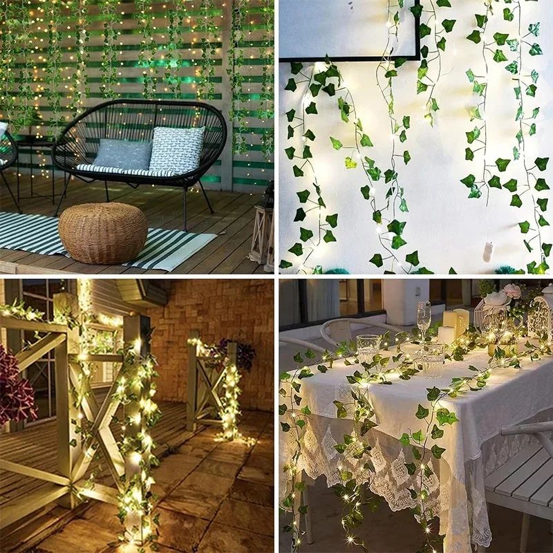 Artificial Green Ivy LED Garland Hanging Leaf Light String For Room Wedding Decor 3