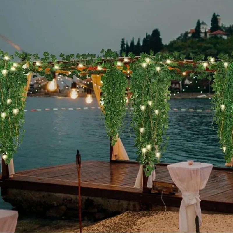 Artificial Green Ivy LED Garland Hanging Leaf Light String For Room Wedding Decor 5