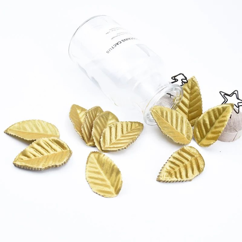 100pcs Golden Silk Leaf Decorations Artificial Christmas Wedding Craft Leaves 1