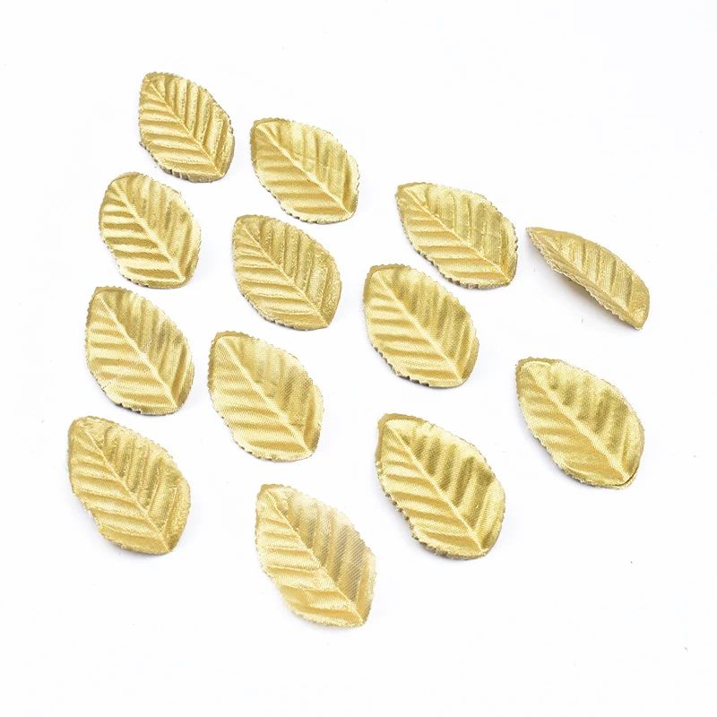 100pcs Golden Silk Leaf Decorations Artificial Christmas Wedding Craft Leaves 3
