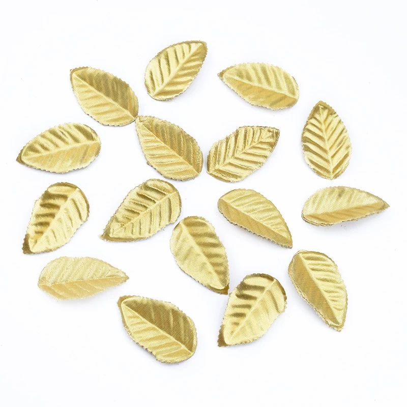 100pcs Golden Silk Leaf Decorations Artificial Christmas Wedding Craft Leaves 5