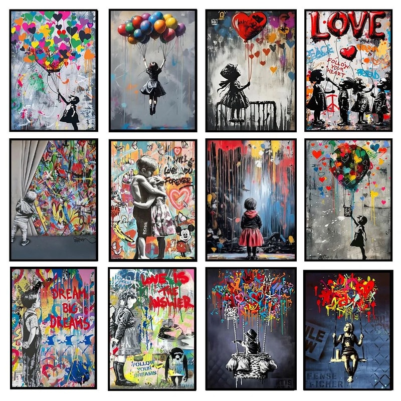Banksy Inspired Graffiti Canvas Wall Art Modern Street Art Poster For Living Room Decor 0