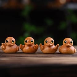 handcrafted wooden yellow duck ornament – cute solid wood desktop decoration