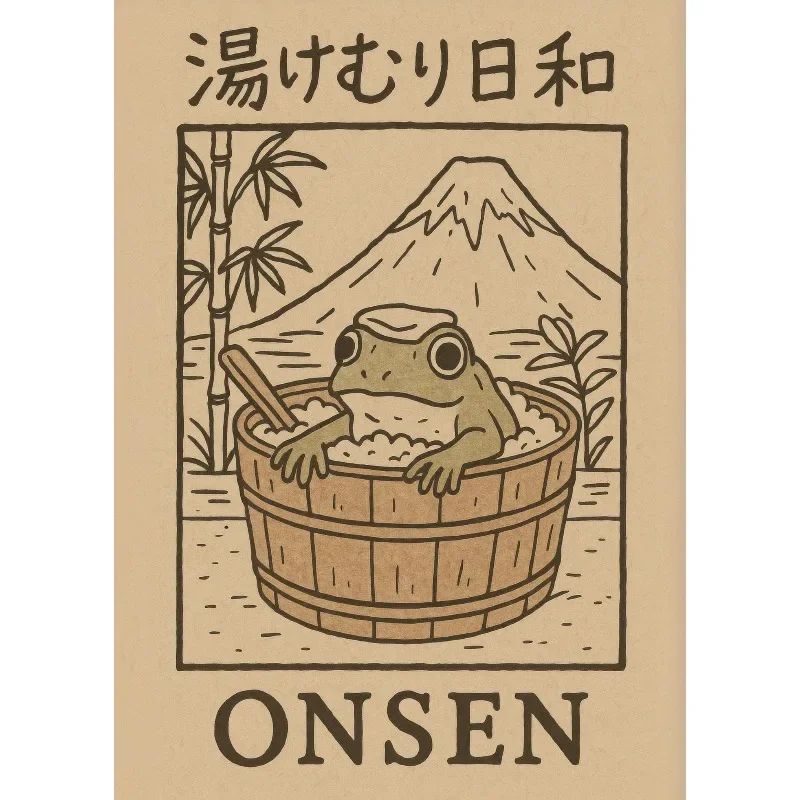 Retro Japanese Frog Bath Canvas Wall Art Funny Sushi Animal Poster For Bathroom Decor 11