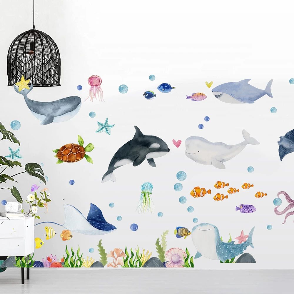Ocean Animals Wall Stickers Undersea Nursery Wall Decals For Kids Room Decor 0
