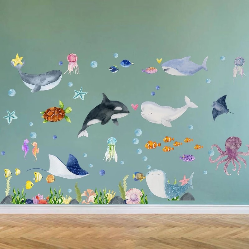 Ocean Animals Wall Stickers Undersea Nursery Wall Decals For Kids Room Decor 3