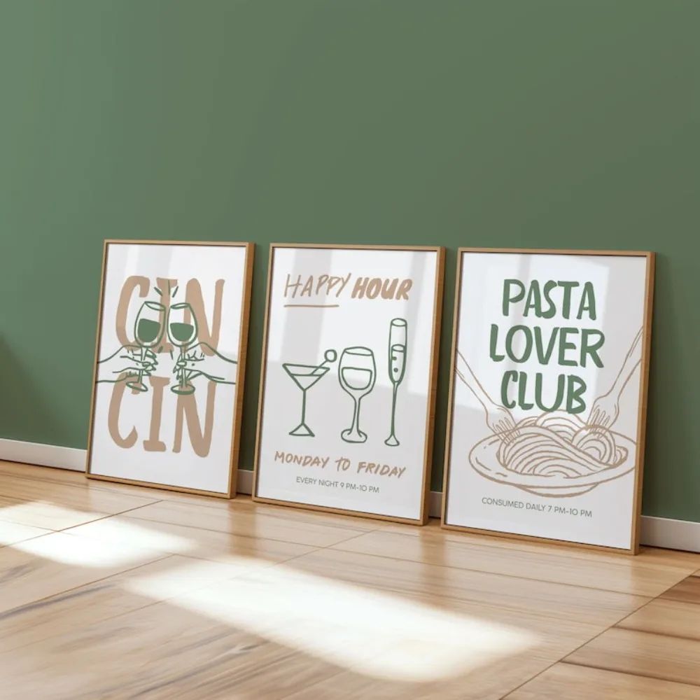 Cin Cin Cheers Cocktail Wall Art Set Italian Pasta Happy Hour Canvas Prints 4
