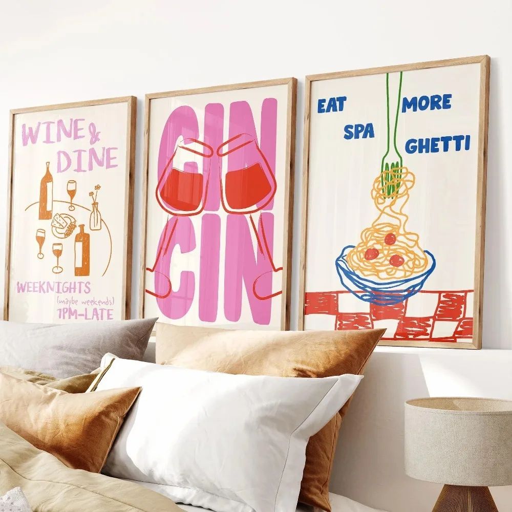 Cin Cin Cheers Cocktail Wall Art Set Italian Pasta Happy Hour Canvas Prints 7