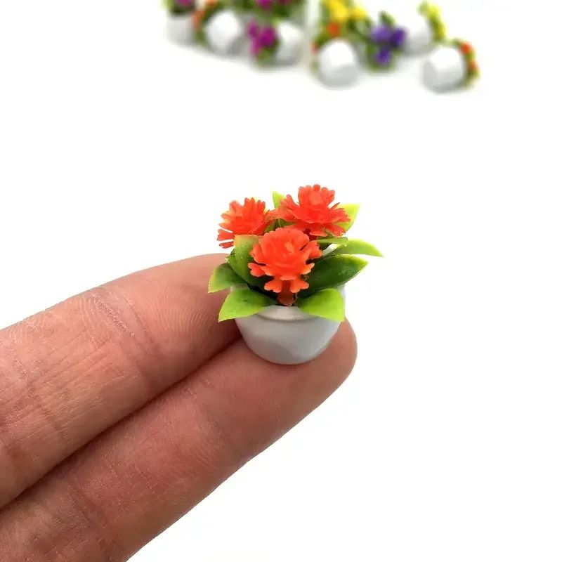 Mini Artificial Flower Pot Set Dollhouse Decorative Plants For Home Car Decor 2