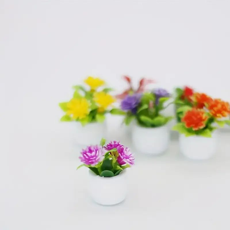 Mini Artificial Flower Pot Set Dollhouse Decorative Plants For Home Car Decor 3