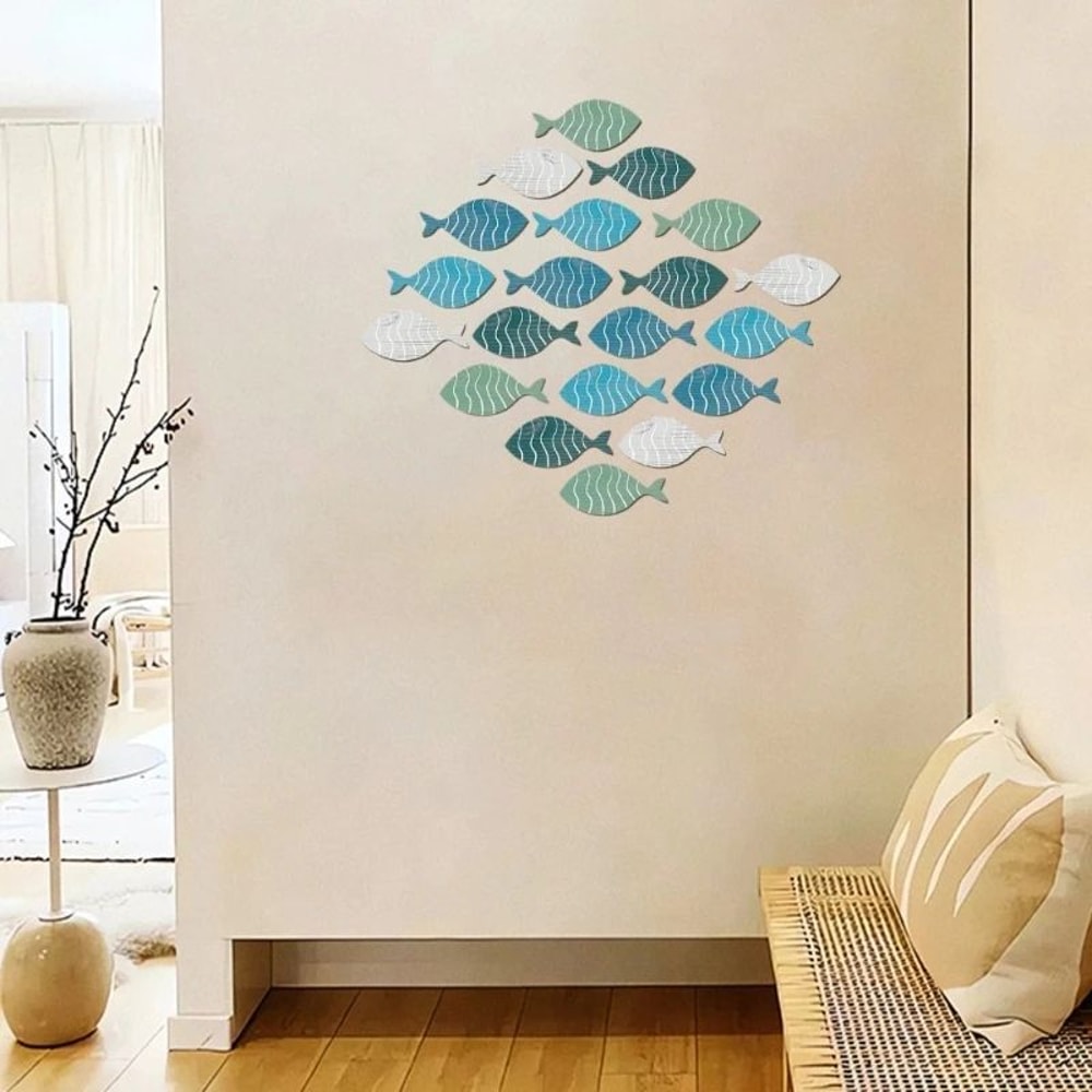 Wooden Fish Wall Decor Set Coastal Beach Hanging Sculpture Ornaments 1