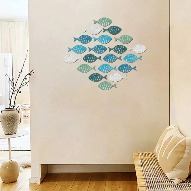 Wooden Fish Wall Decor Set Coastal Beach Hanging Sculpture Ornaments 1