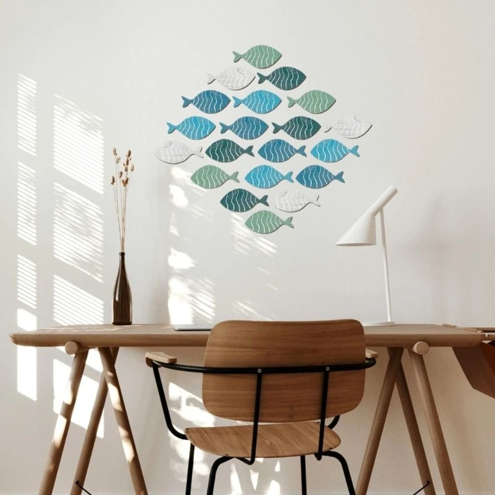 Wooden Fish Wall Decor Set Coastal Beach Hanging Sculpture Ornaments 0