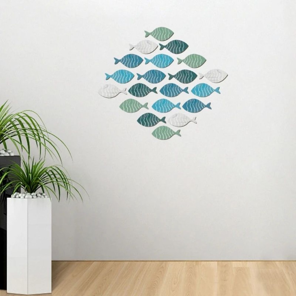 Wooden Fish Wall Decor Set Coastal Beach Hanging Sculpture Ornaments 5