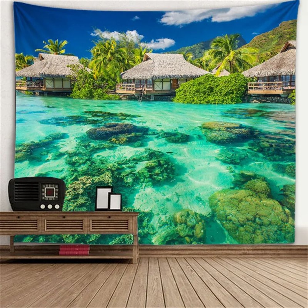 Fantasy Window Scenery Wall Tapestry Tree Hollow Fireplace Background Hanging Decor 11