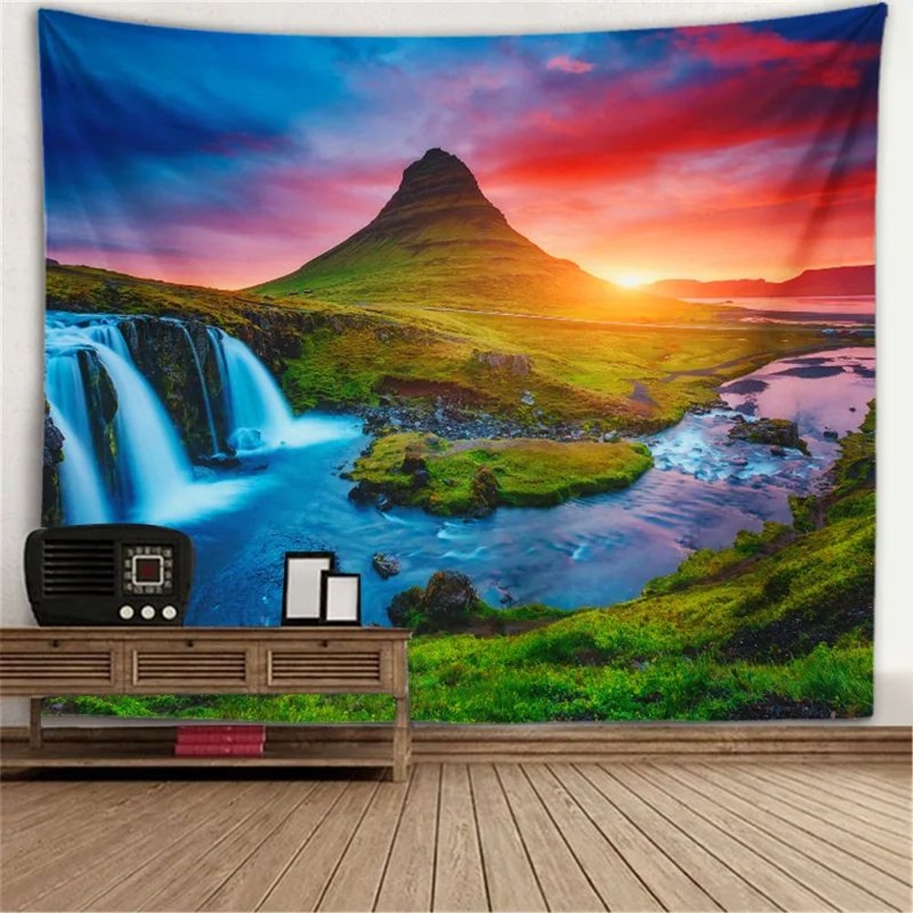 Fantasy Window Scenery Wall Tapestry Tree Hollow Fireplace Background Hanging Decor 12