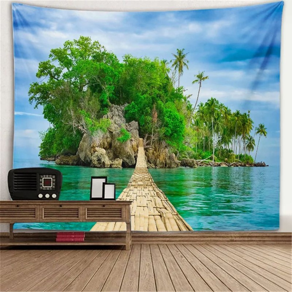 Fantasy Window Scenery Wall Tapestry Tree Hollow Fireplace Background Hanging Decor 13