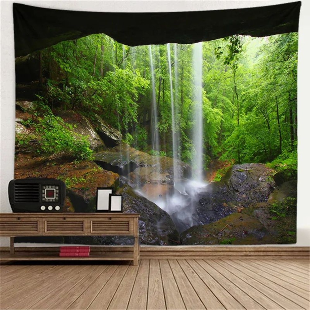 Fantasy Window Scenery Wall Tapestry Tree Hollow Fireplace Background Hanging Decor 19