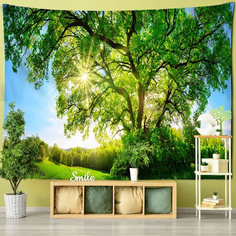 Mystical Towering Tree Forest Tapestry Bohemian Psychedelic Wall Hanging For Bedroom Living Room 0