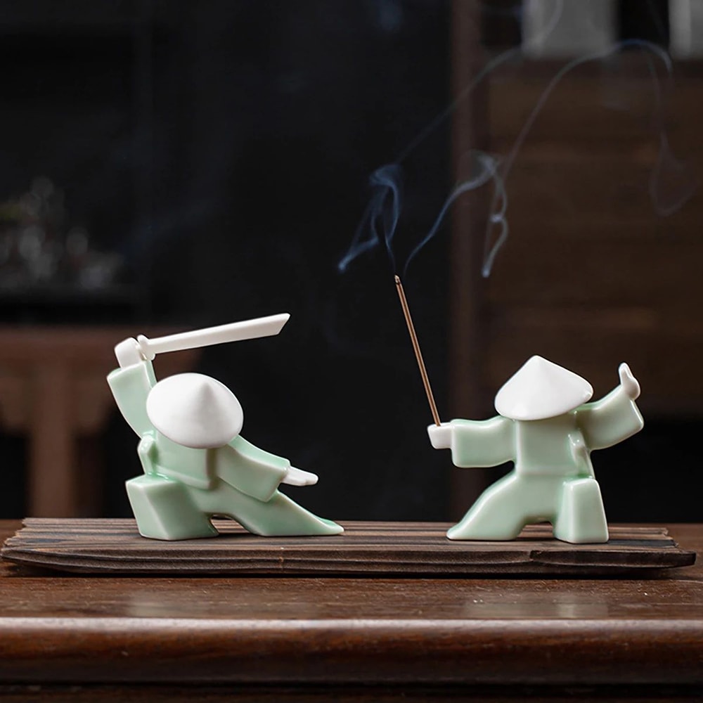 White Ceramic Samurai Figurine Oriental Blanc De Chine Geometric Warrior Sculpture For Home Offic 5