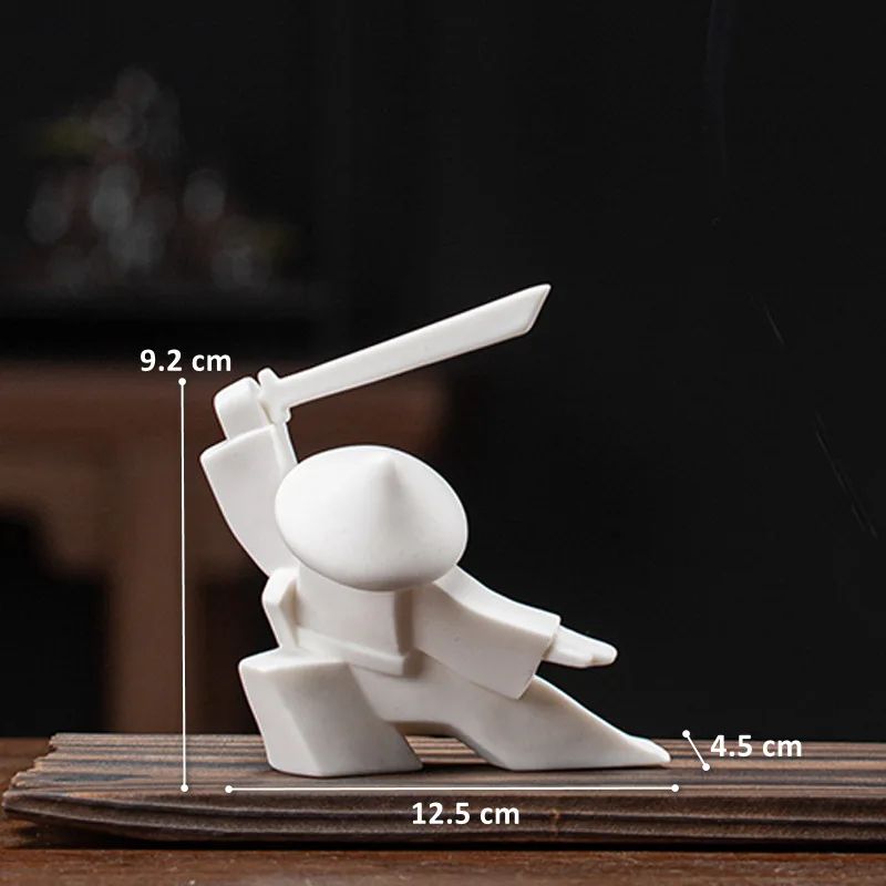 White Ceramic Samurai Figurine Oriental Blanc De Chine Geometric Warrior Sculpture For Home Offic 7