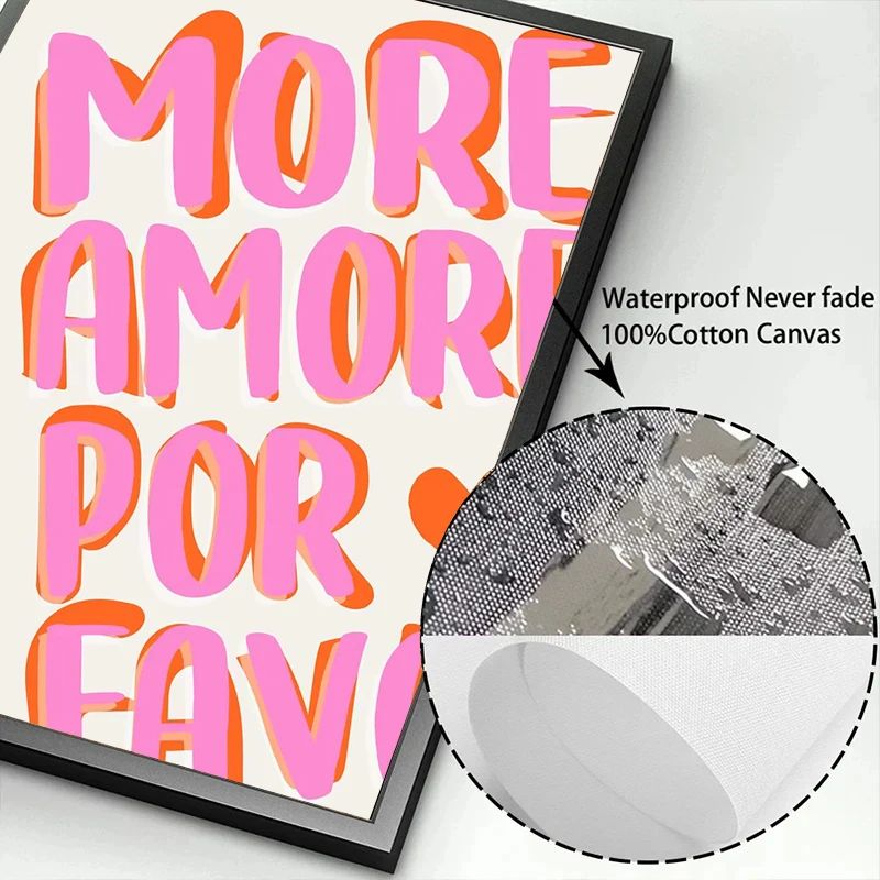 More Amor Por Favor Canvas Wall Art Colorful Pink Love Quote Poster For Girls Room Modern Home De 3