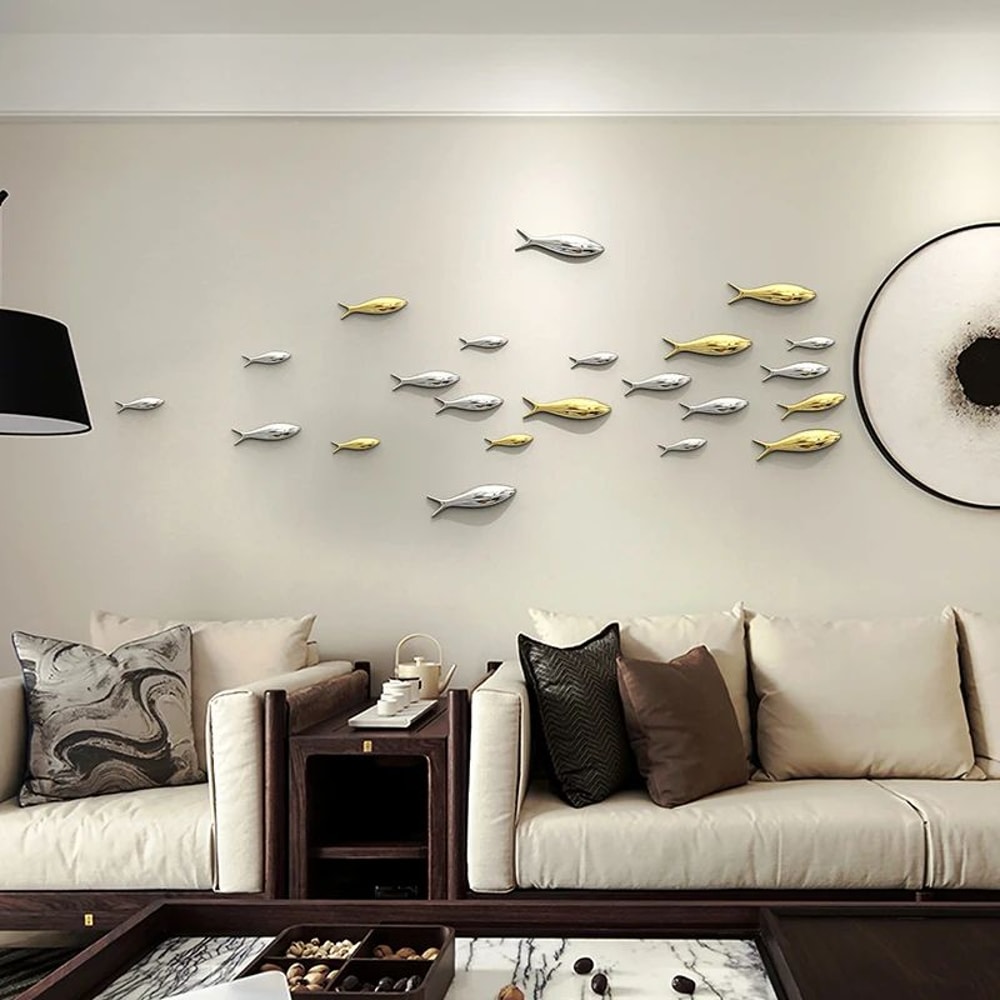 3D Electroplated Fish Wall Decor Modern Mirror Sardine Wall Art For Living Room Restaurant Decora