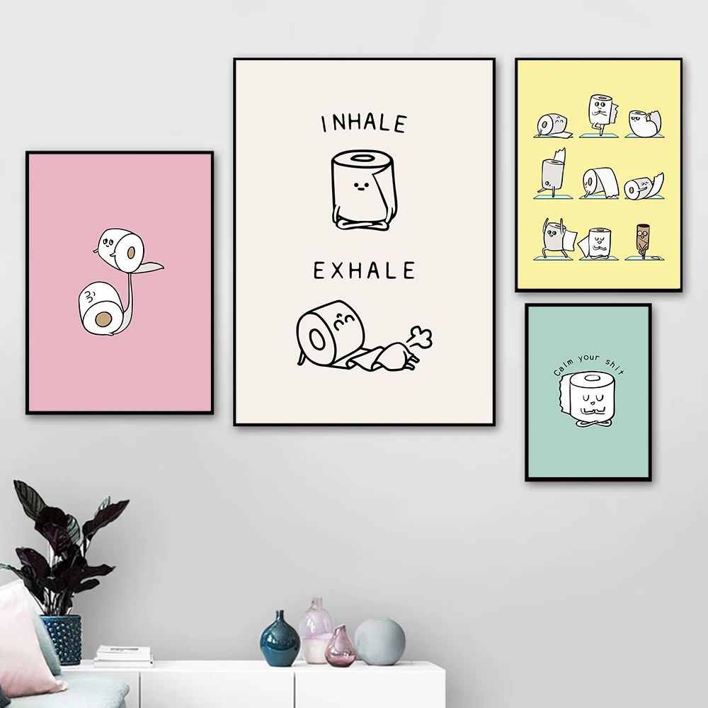 Funny Toilet Paper Yoga Canvas Wall Art Minimalist Nordic Bathroom Poster For Washroom Home Decor 0