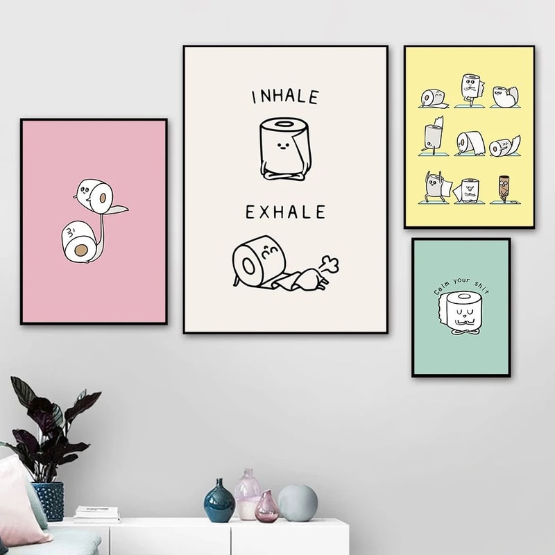 Funny Toilet Paper Yoga Canvas Wall Art Minimalist Nordic Bathroom Poster For Washroom Home Decor 0
