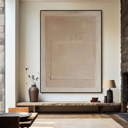 beige abstract handmade canvas wall art – minimalist neutral painting for modern living room decor