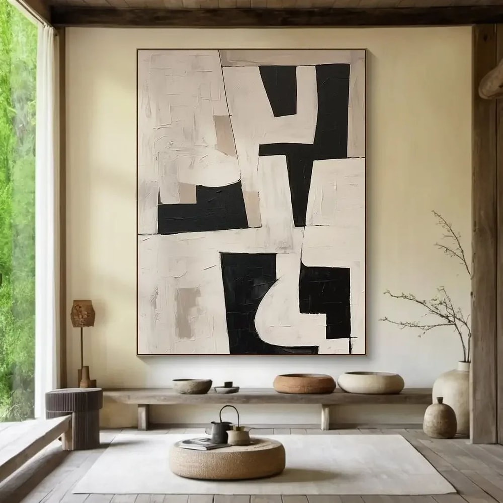 Beige Abstract Handmade Canvas Wall Art Minimalist Neutral Painting For Modern Living Room Decor 7
