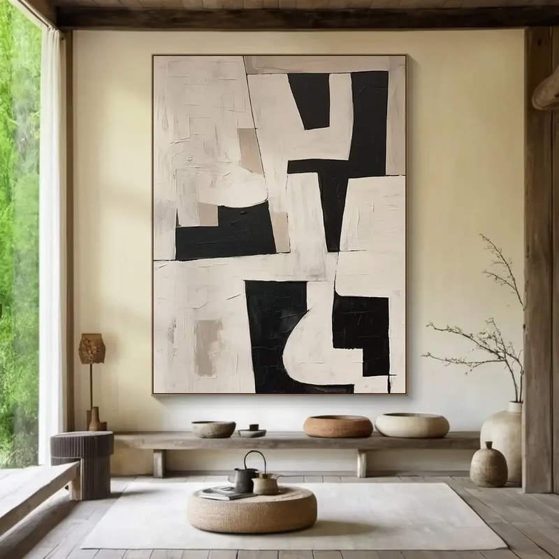 Beige Abstract Handmade Canvas Wall Art Minimalist Neutral Painting For Modern Living Room Decor 7
