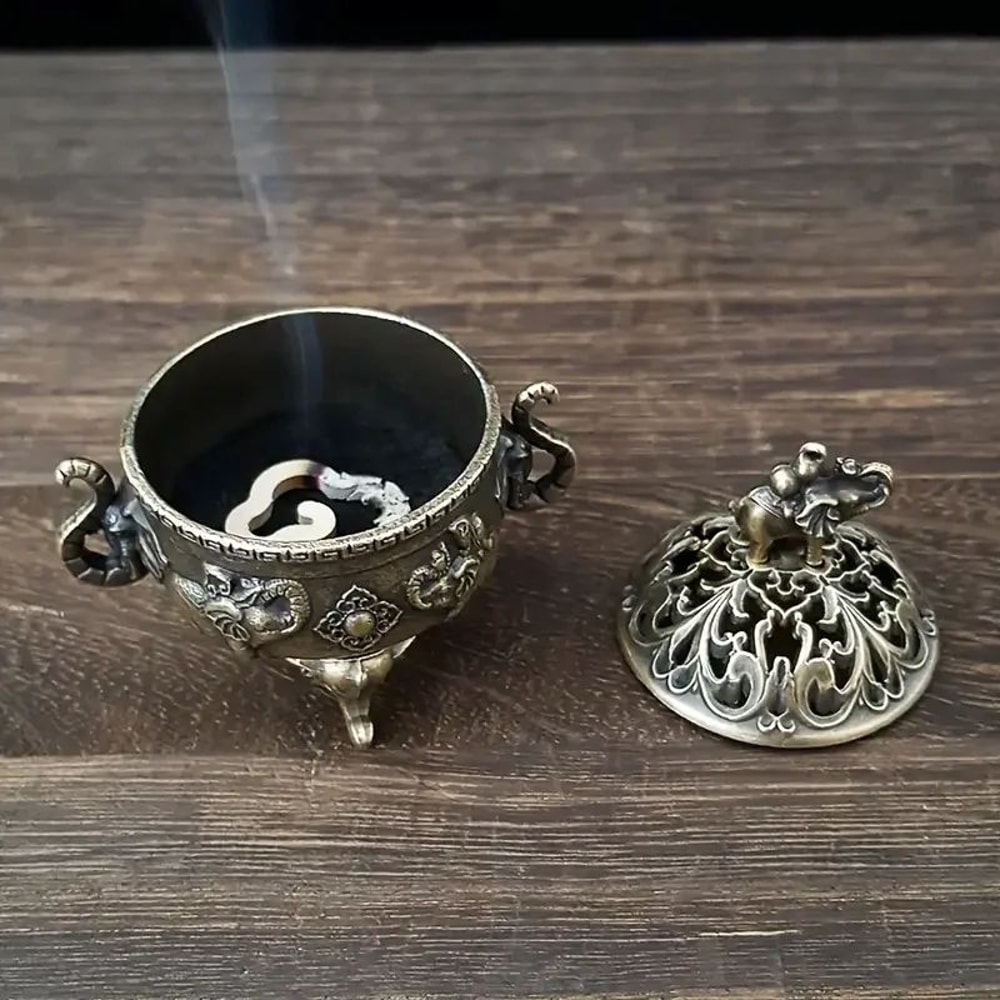 Elephant TripleLegged Metal Incense Burner Aromatherapy Holder For Meditation Home Decor 3