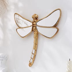 golden dragonfly wall decor – resin mirror-finish curly tail hanging ornament for home decoration