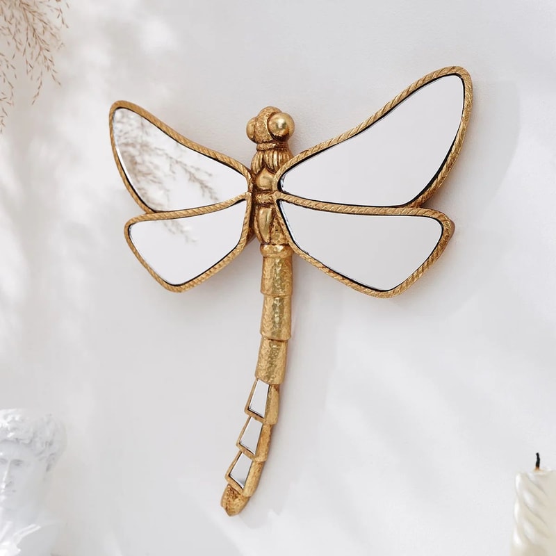 Golden Dragonfly Wall Decor Resin MirrorFinish Curly Tail Hanging Ornament For Home Decoration 0