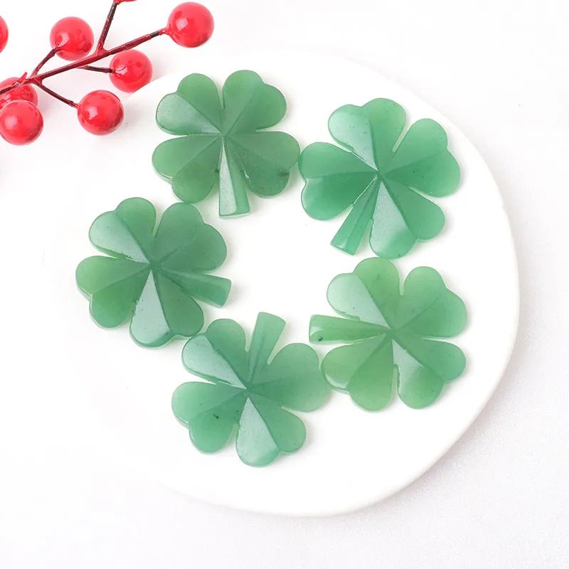 Natural Aventurine Four Leaf Clover Figurine Reiki Gemstone Ornament For Home Tabletop Decor 3
