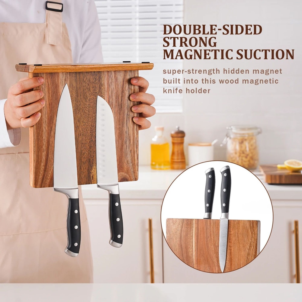 Acacia Wood Magnetic Knife Holder Block Rack With Strong Magnets 5
