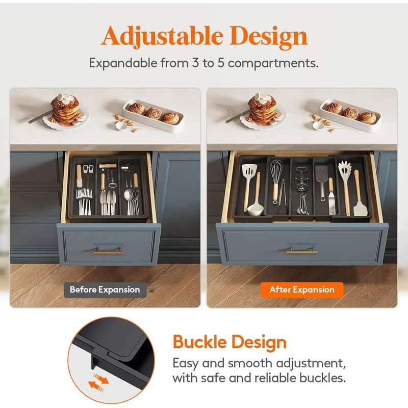 VIE LENTE Expandable Kitchen Silverware Drawer Organizer Adjustable Cutlery Tray 4