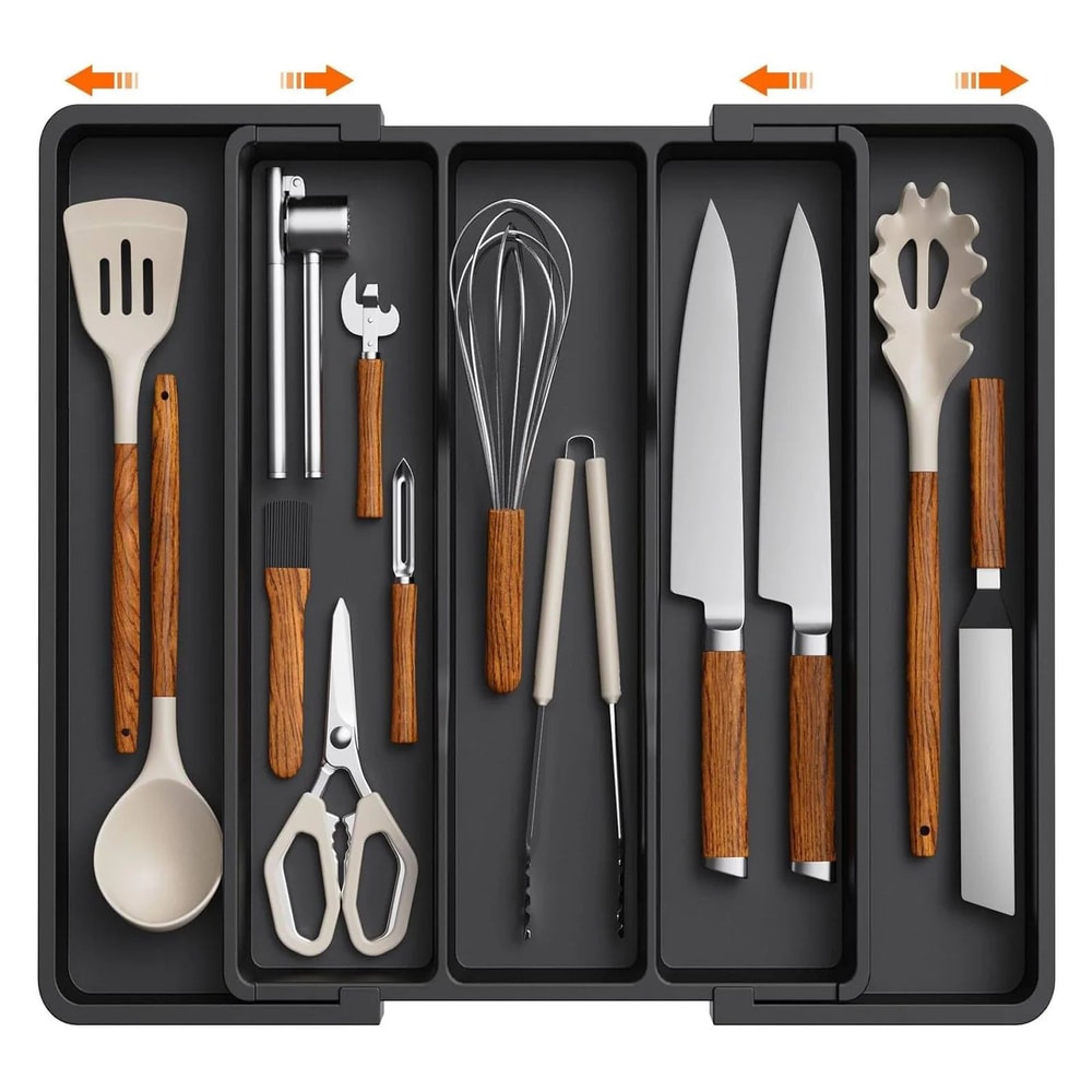 VIE LENTE Expandable Kitchen Silverware Drawer Organizer Adjustable Cutlery Tray 0