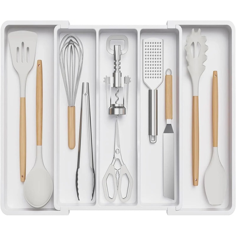 VIE LENTE Expandable Kitchen Silverware Drawer Organizer Adjustable Cutlery Tray 7