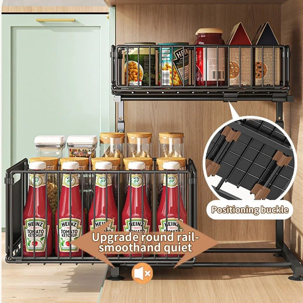 PullOut Under Sink Organizer 2Tier Sliding Cabinet Storage Shelf For Kitchen Bathroom 1