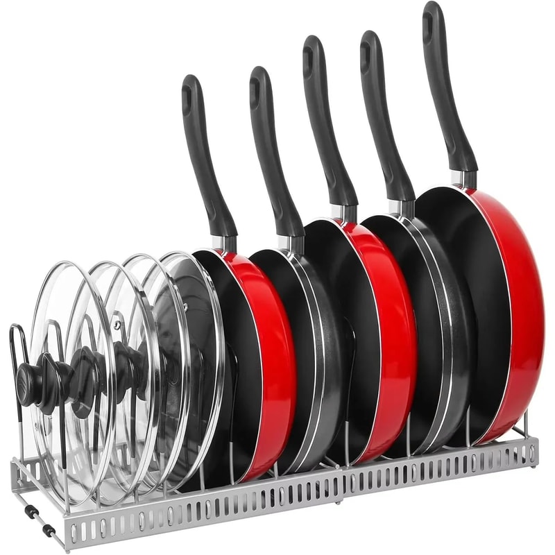 Expandable Pots And Pans Organizer Rack With Adjustable Shelves For Kitchen Cabinet Storage 0