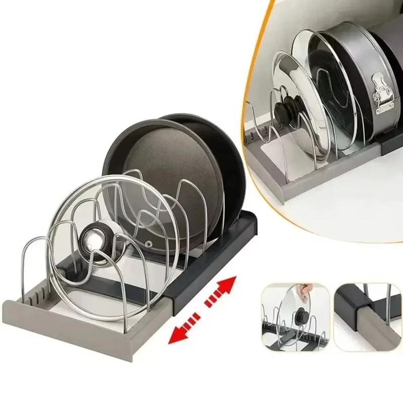 Expandable Pots And Pans Organizer Rack With Adjustable Shelves For Kitchen Cabinet Storage 5