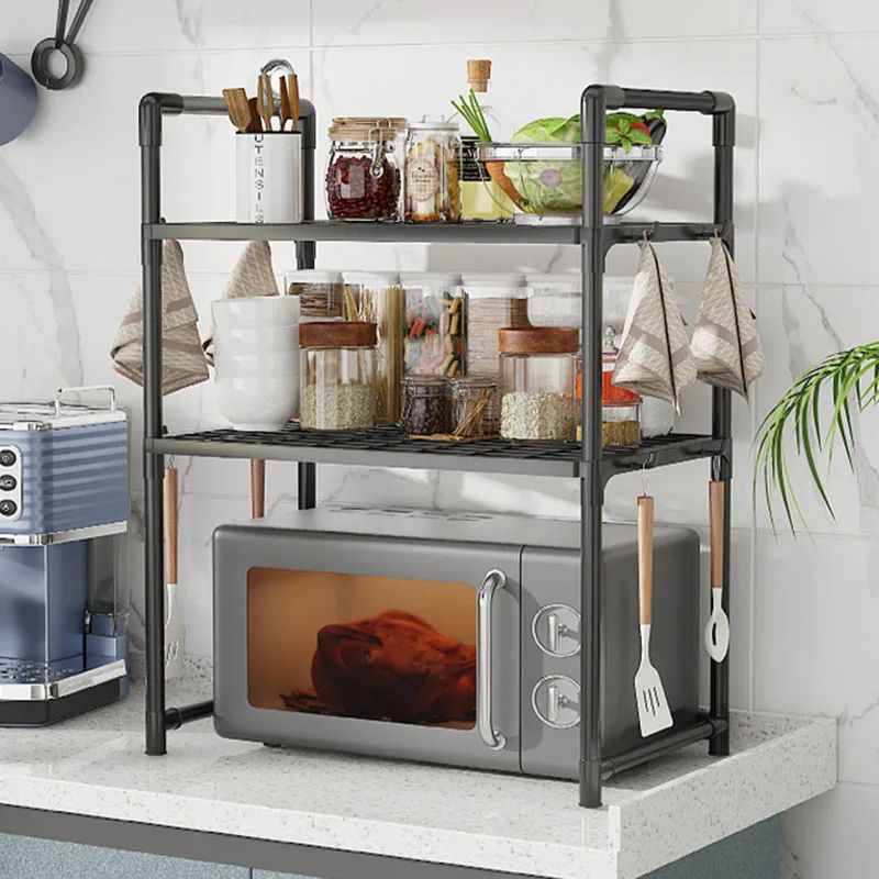 MultiPurpose Kitchen Storage Rack Adjustable Microwave Oven Countertop Organizer With Hooks 0
