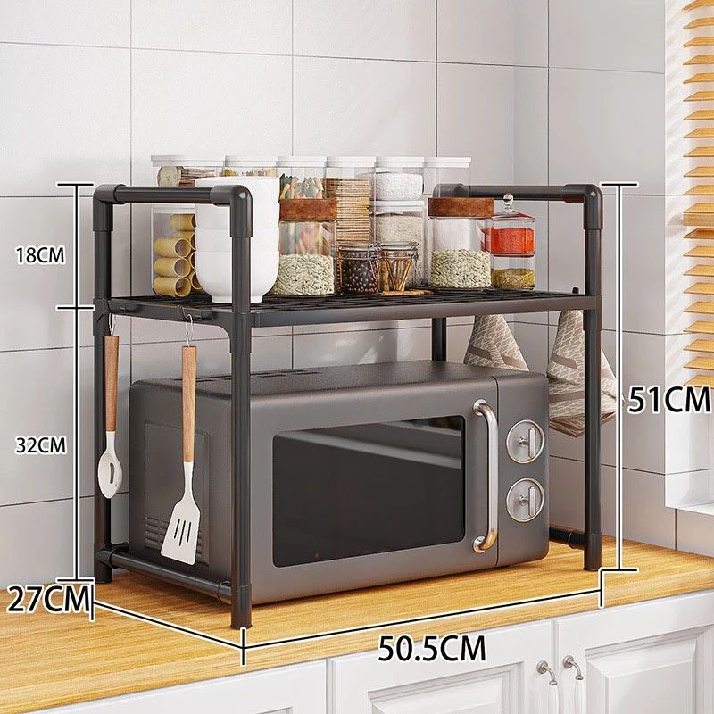 MultiPurpose Kitchen Storage Rack Adjustable Microwave Oven Countertop Organizer With Hooks 6