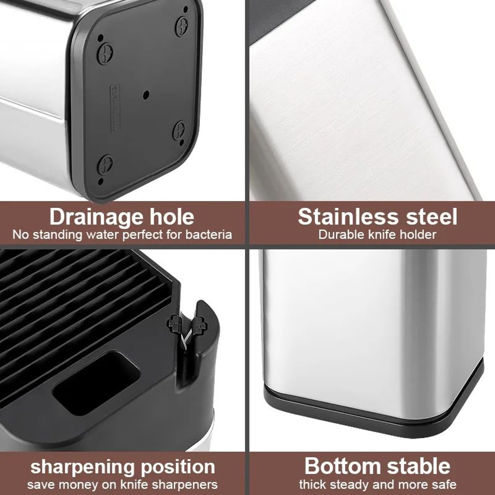 XITUO Stainless Steel Knife Holder Block With Sharpener Scissors Slot Organizer 3