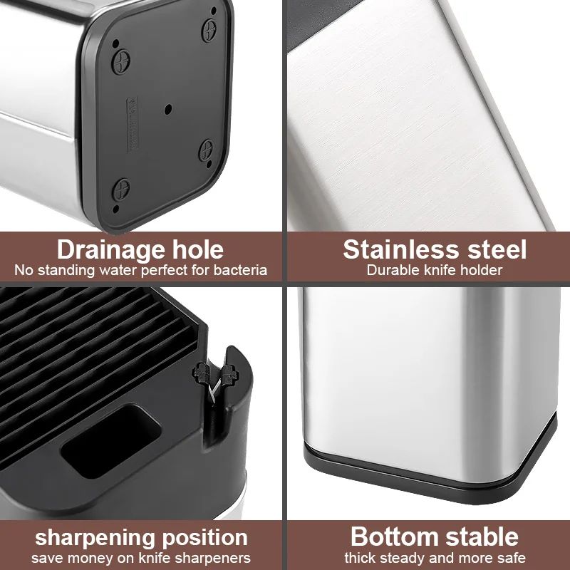 XITUO Stainless Steel Knife Holder Block With Sharpener Scissors Slot Organizer 3