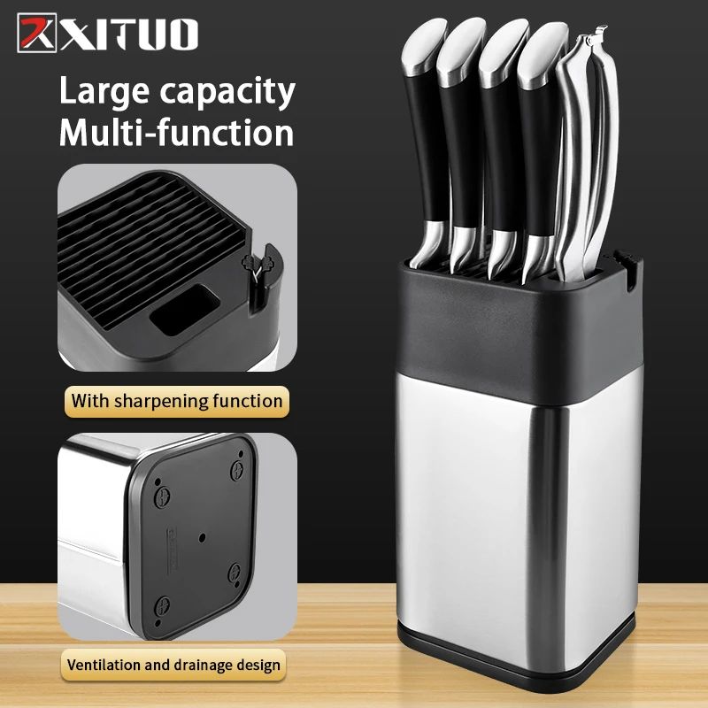 XITUO Stainless Steel Knife Holder Block With Sharpener Scissors Slot Organizer 1