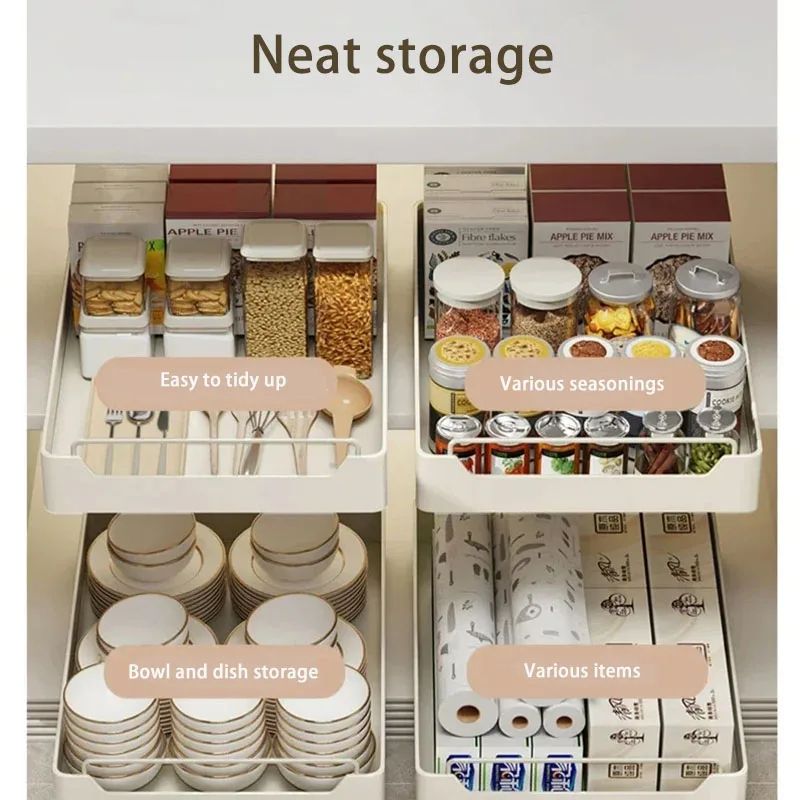 PullOut Kitchen Cabinet Organizer Sliding Storage Drawer Rack With Rails 5